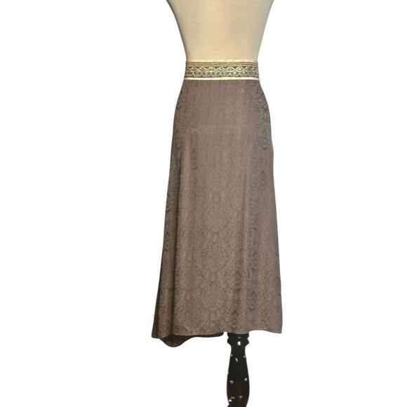 Armand Ventilo brown silk waist embroidered midi skirt size EU 42 US 12 - Picture 13 of 16